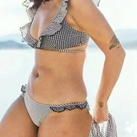 Aerie Striped Bikini Bottoms Ruffle Trim Swim Bottoms Beach Summer S - Picture 1 of 4